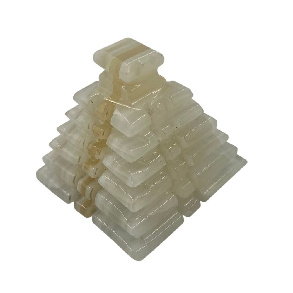 Vtg Hand Carved Marble Alabaster Onyx Miniature Mayan Temple Pyramid Sculpture